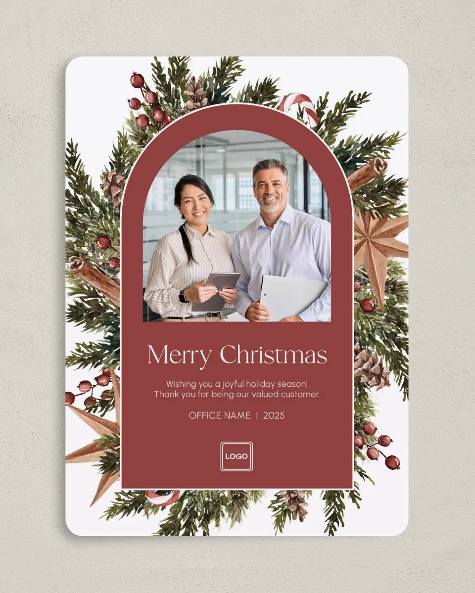This is a 5" x 7" Christmas Card called Harvest Holiday printed in full color on Premium Smooth paper