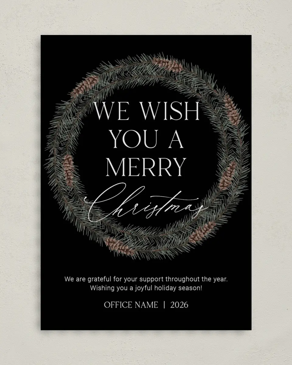 This is a 5" x 7" Christmas Card called Wishful Christmas printed in full color on Premium Smooth paper on Premium Smooth paper on Premium Smooth paper