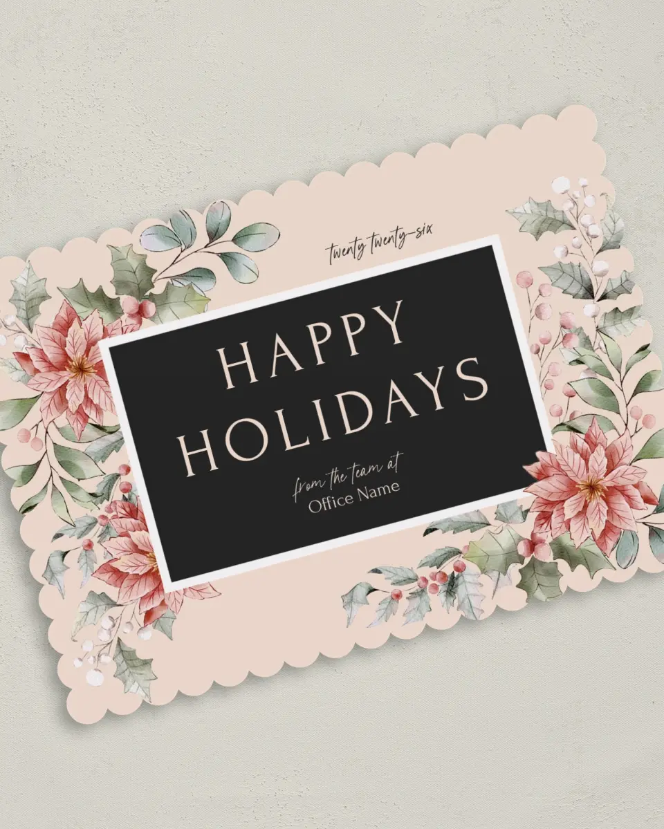 This is a 5" x 7" Christmas Card called Poinsettia Paradise printed in full color on Premium Smooth paper on Premium Smooth paper on Premium Smooth paper