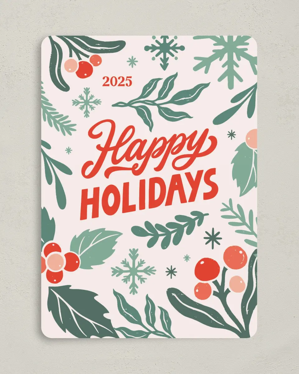 This is a 5" x 7" Christmas Card called Retro Holiday printed in full color on Premium Smooth paper