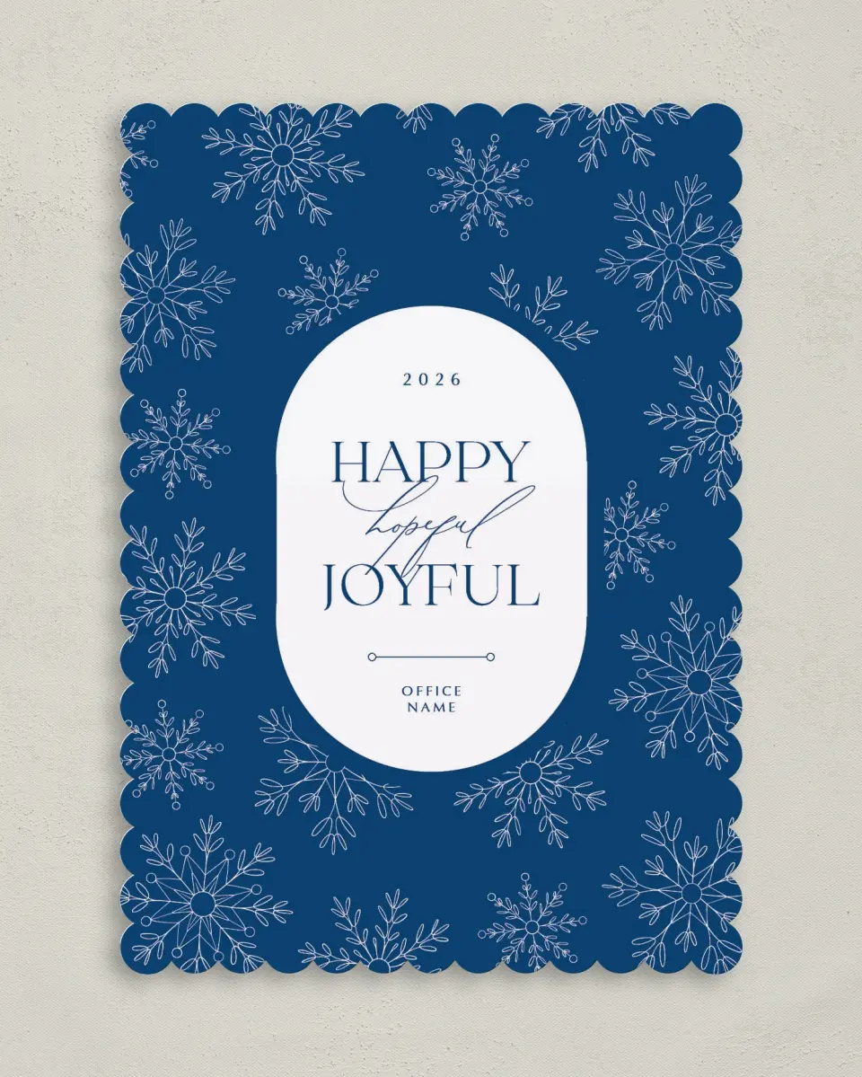 This is a 5" x 7" Christmas Card called Joyful Flurries printed in full color on Premium Smooth paper on Premium Smooth paper on Premium Smooth paper