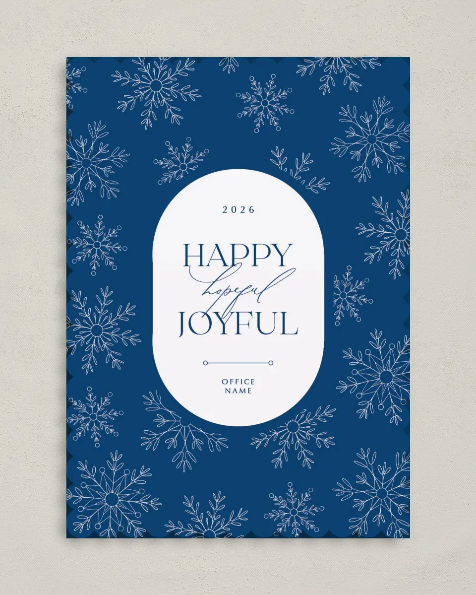 This is a 5" x 7" Christmas Card called Joyful Flurries printed in full color on Premium Smooth paper on Premium Smooth paper on Premium Smooth paper