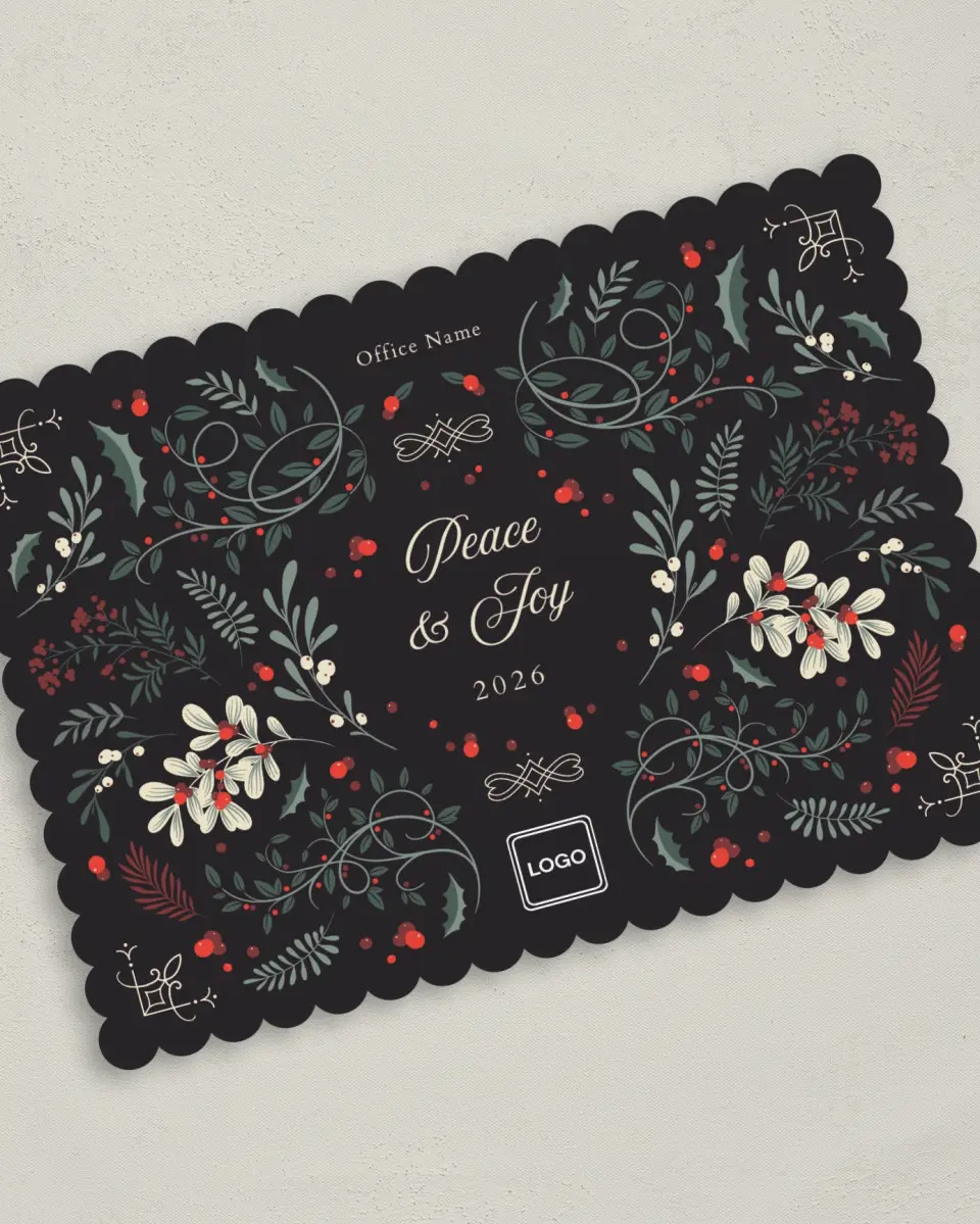 This is a 5" x 7" Christmas Card called Flourishing Peace printed in full color on Premium Smooth paper on Premium Smooth paper on Premium Smooth paper