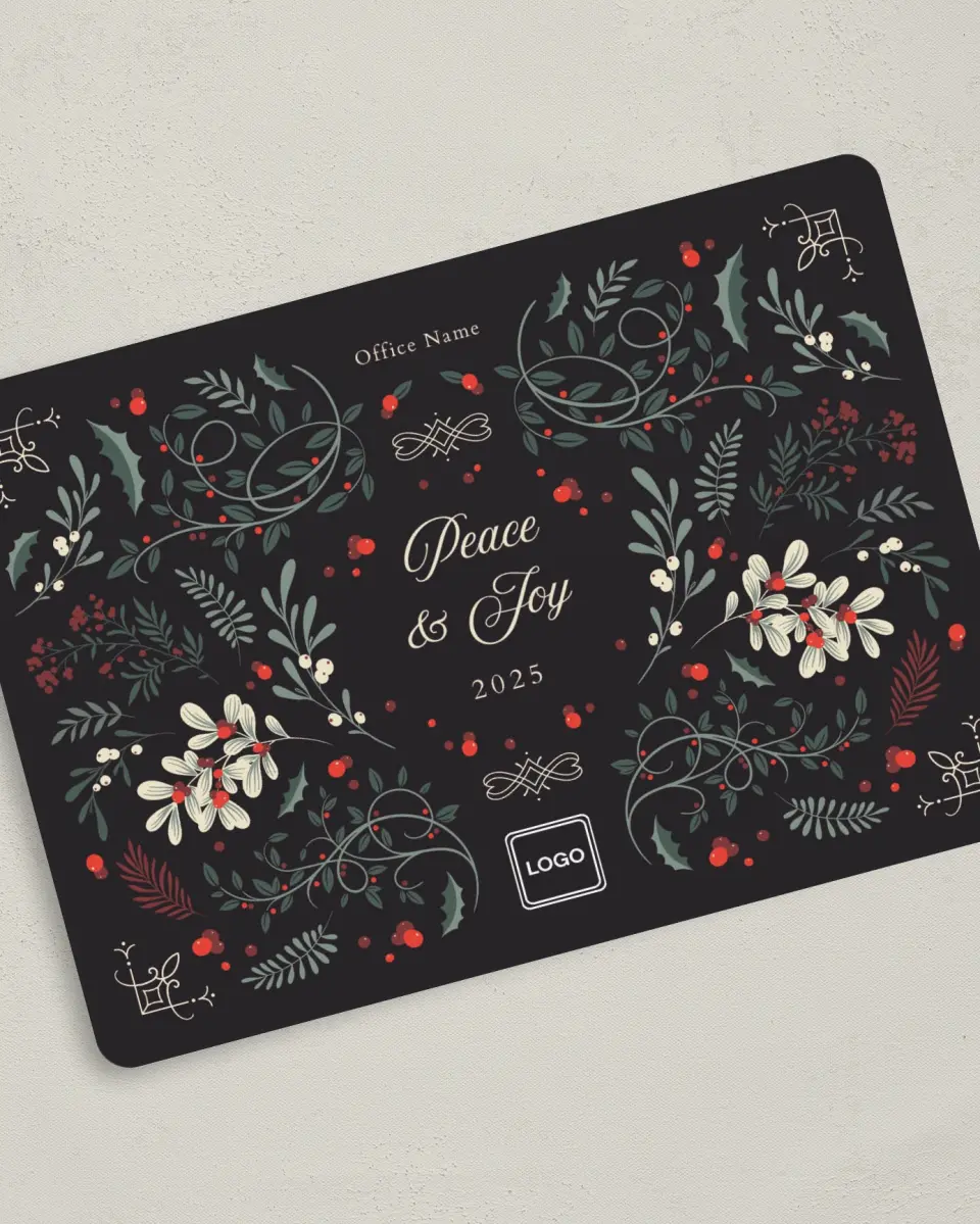 This is a 5" x 7" Christmas Card called Flourishing Peace printed in full color on Premium Smooth paper