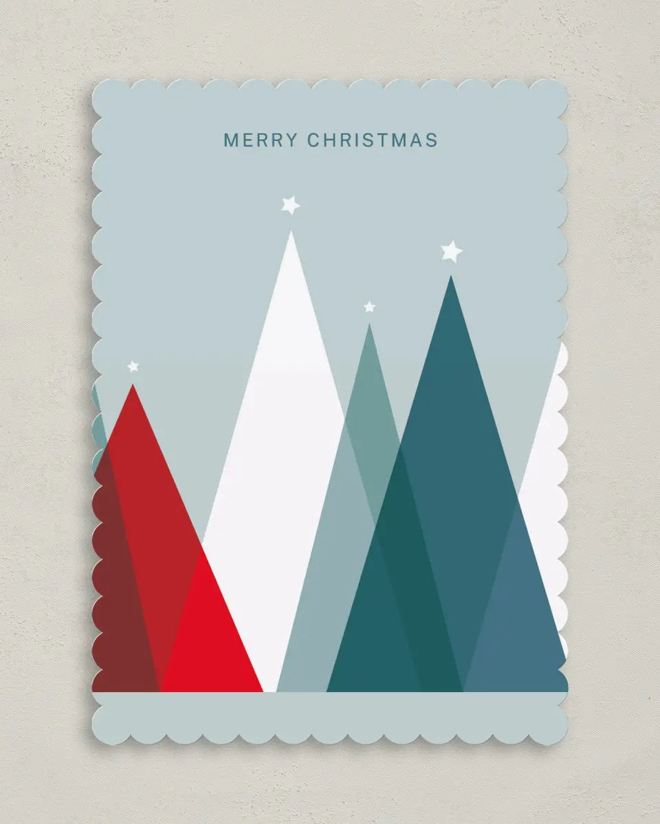 This is a 5" x 7" Christmas Card called Transparent Trees printed in full color on Premium Smooth paper on Premium Smooth paper on Premium Smooth paper