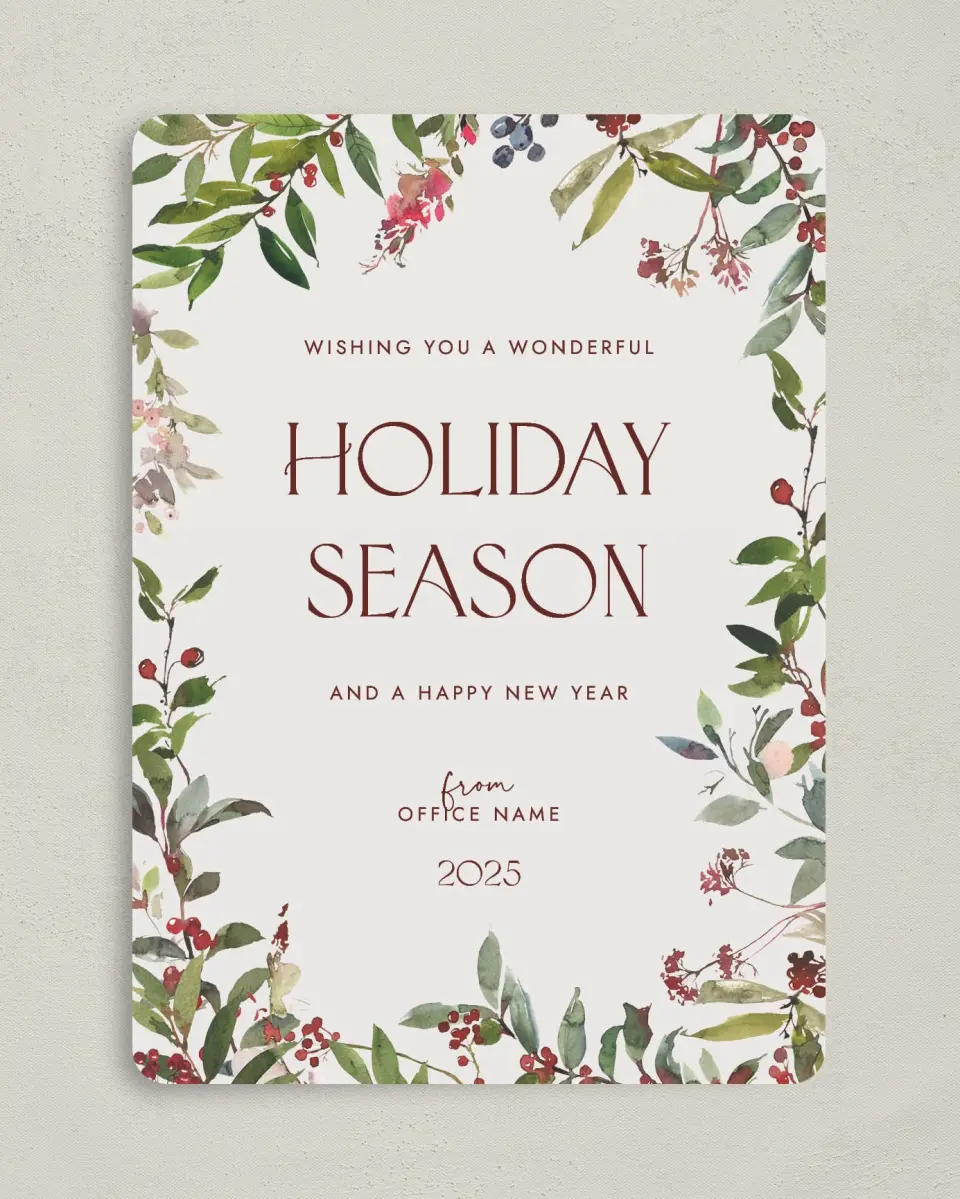 This is a 5" x 7" Christmas Card called Seasonal Berries printed in full color on Premium Smooth paper