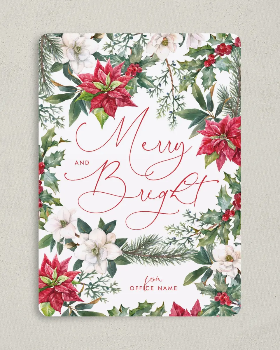 This is a 5" x 7" Christmas Card called Floral Fantasia printed in full color on Premium Smooth paper