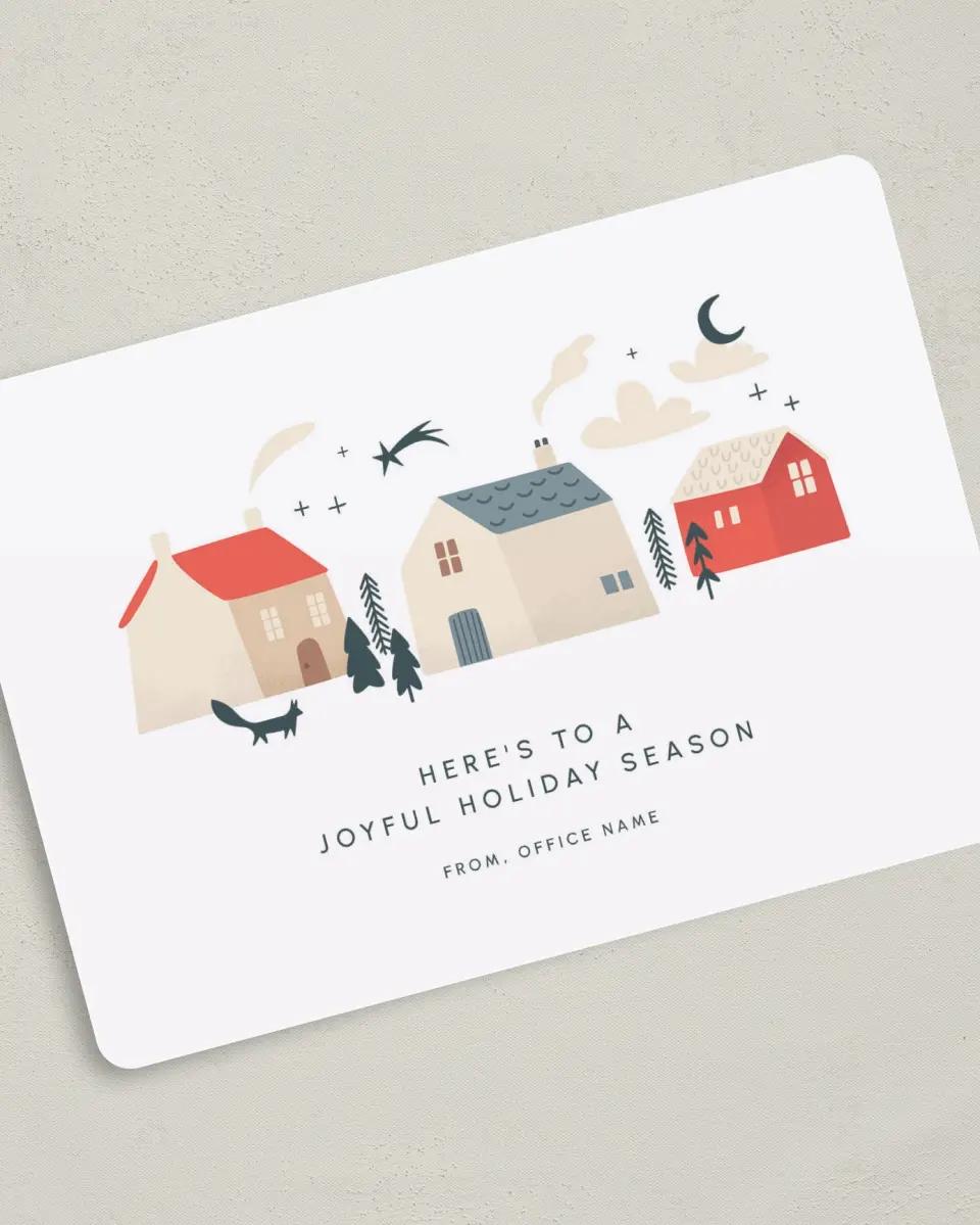 This is a 5" x 7" Christmas Card called Cozy Village printed in full color on Premium Smooth paper