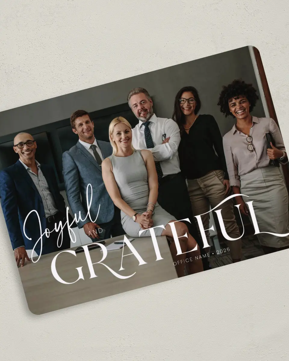 This is a 5" x 7" Christmas Card called Joyful & Grateful printed in full color on Premium Smooth paper