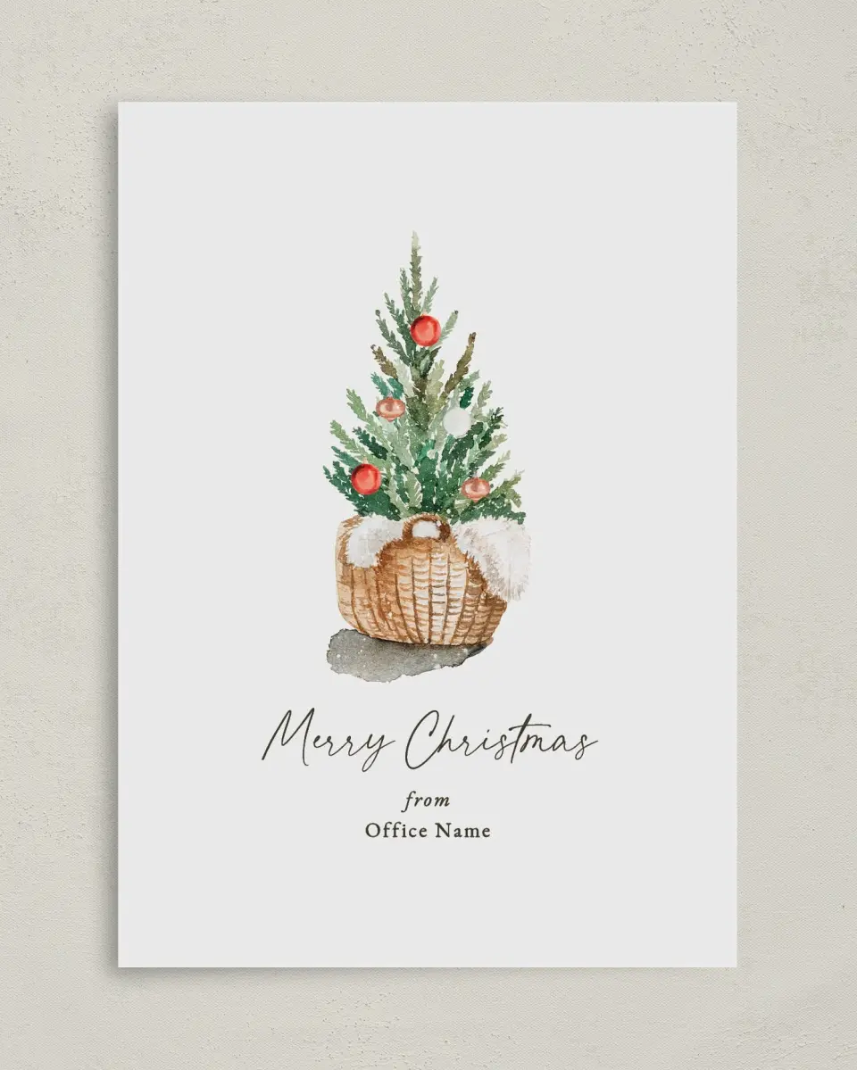 This is a 5" x 7" Christmas Card called Minimal Tree printed in full color with Silver foil on Soft Suede (coated) paper