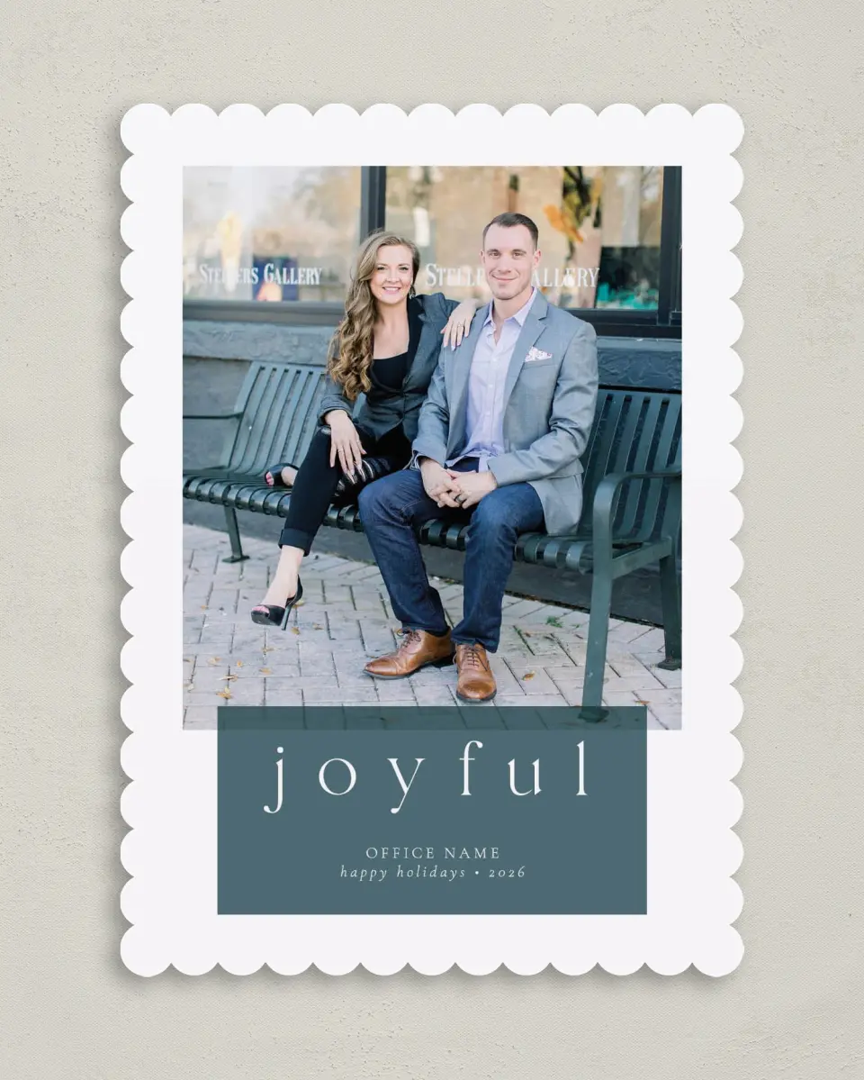 This is a 5" x 7" Christmas Card called Joyful Team printed in full color on Premium Smooth paper on Premium Smooth paper on Premium Smooth paper