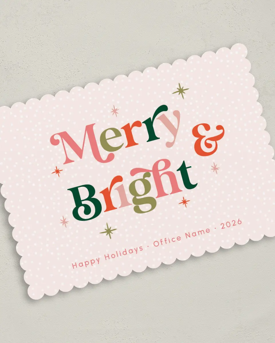 This is a 5" x 7" Christmas Card called Delightfully Bright printed in full color on Premium Smooth paper on Premium Smooth paper on Premium Smooth paper