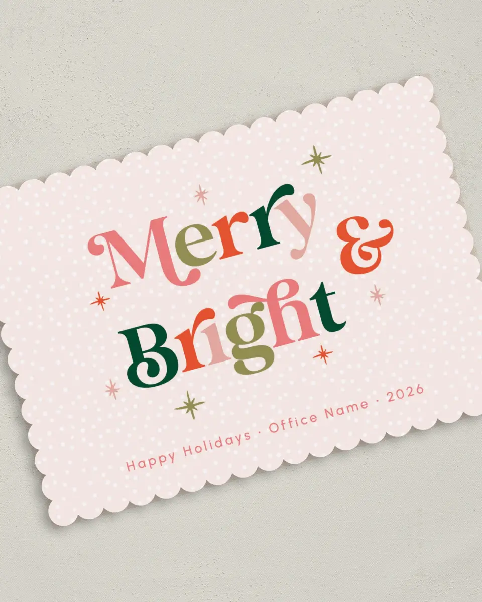 This is a 5" x 7" Christmas Card called Delightfully Bright printed in full color on Premium Smooth paper on Premium Smooth paper on Premium Smooth paper