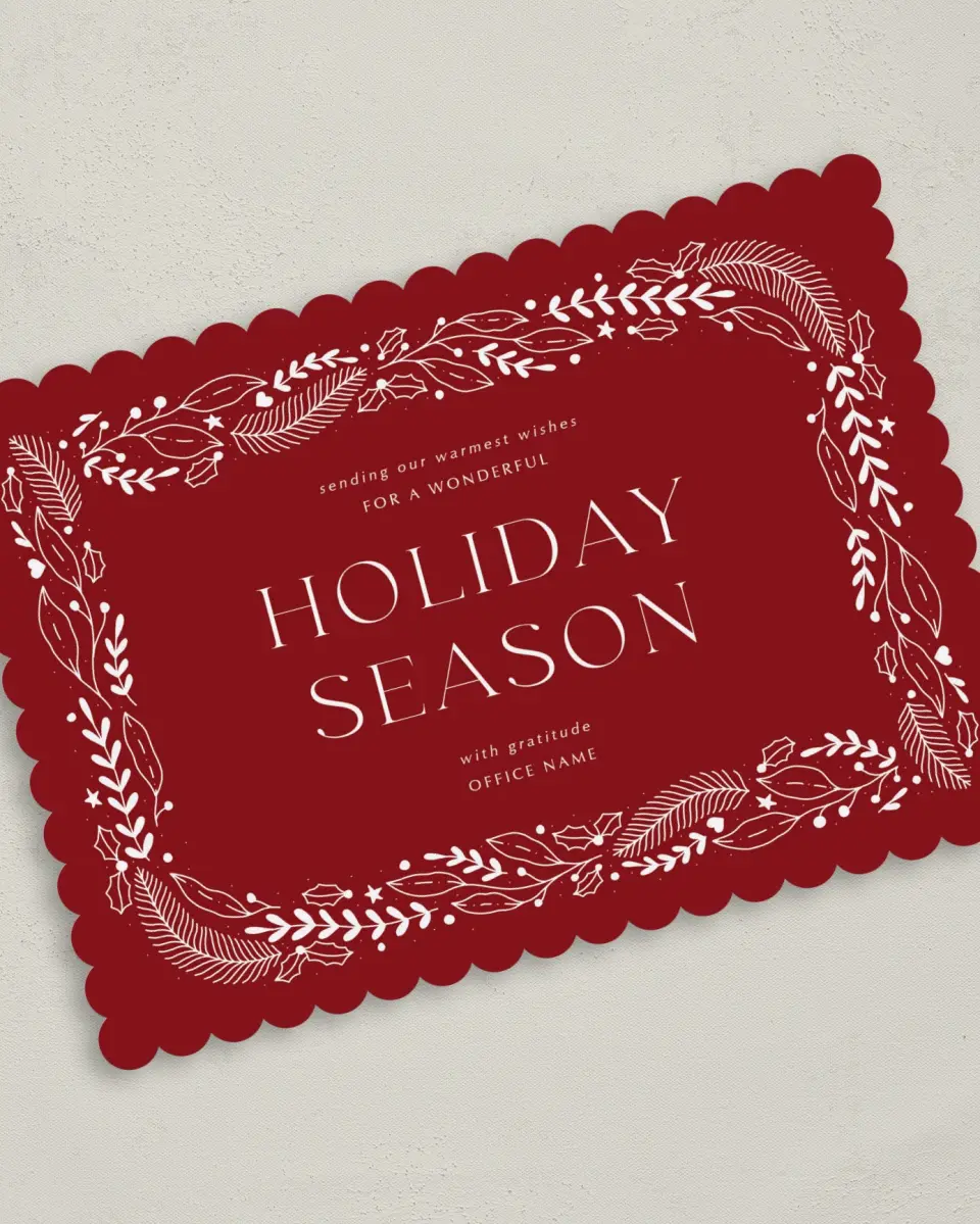 This is a 5" x 7" Christmas Card called Seasonal Spirit printed in full color on Premium Smooth paper on Premium Smooth paper on Premium Smooth paper