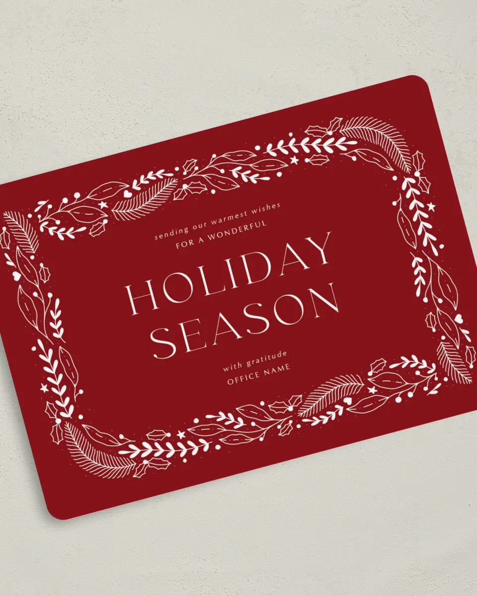 This is a 5" x 7" Christmas Card called Seasonal Spirit printed in full color on Premium Smooth paper