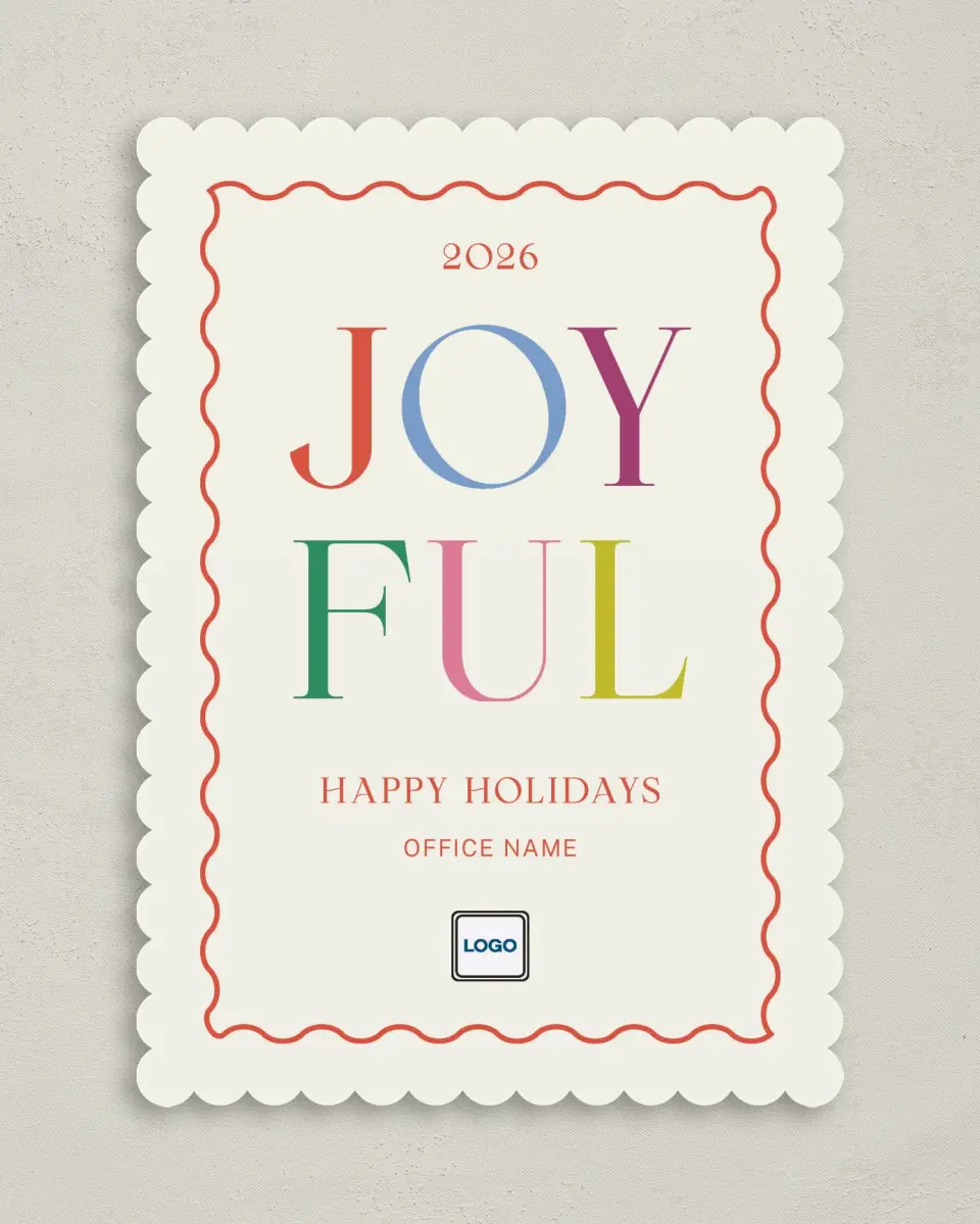 This is a 5" x 7" Christmas Card called Joyful Christmas printed in full color on Premium Smooth paper on Premium Smooth paper on Premium Smooth paper