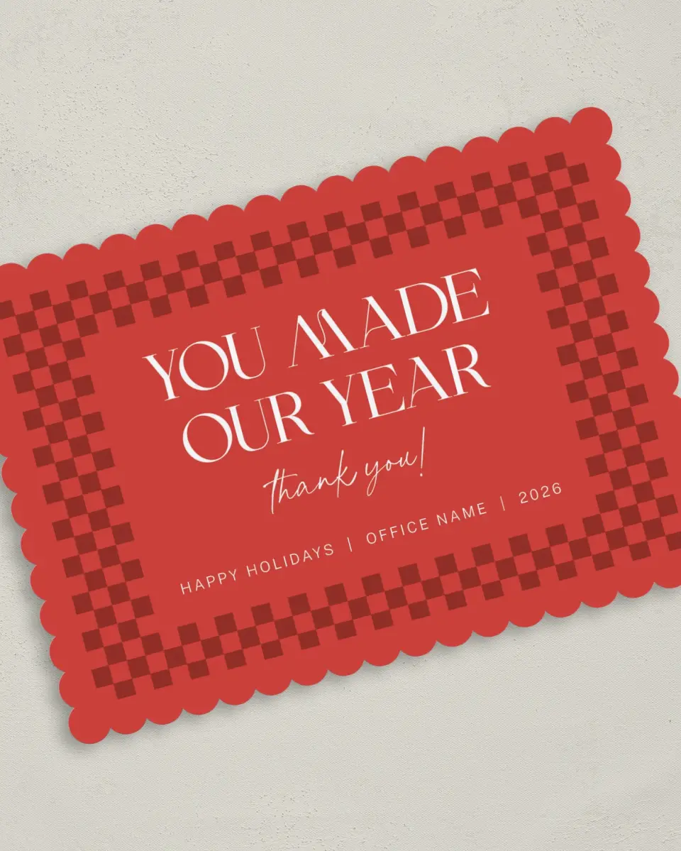 This is a 5" x 7" Christmas Card called Cheery Border printed in full color on Premium Smooth paper on Premium Smooth paper on Premium Smooth paper