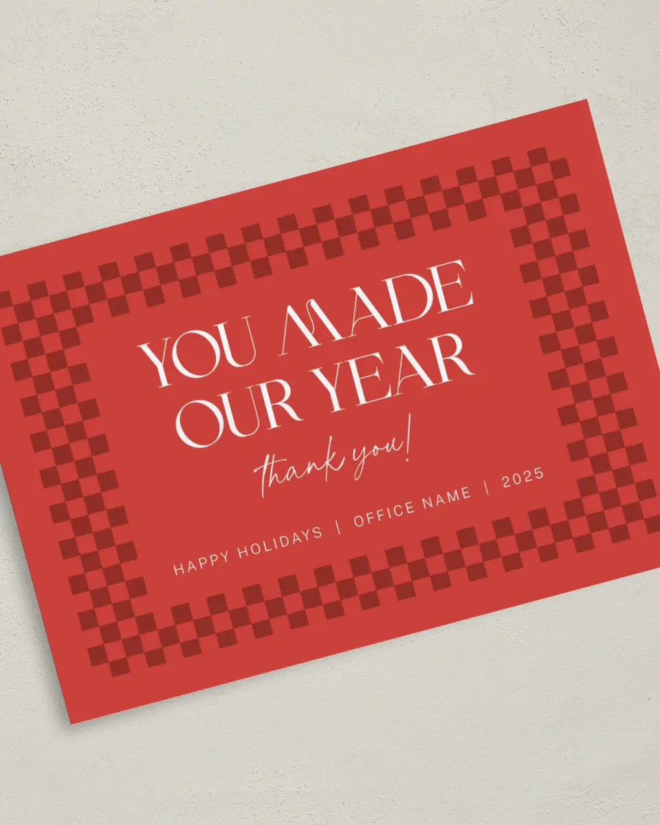 This is a 5" x 7" Christmas Card called Cheery Border printed in full color on Premium Smooth paper