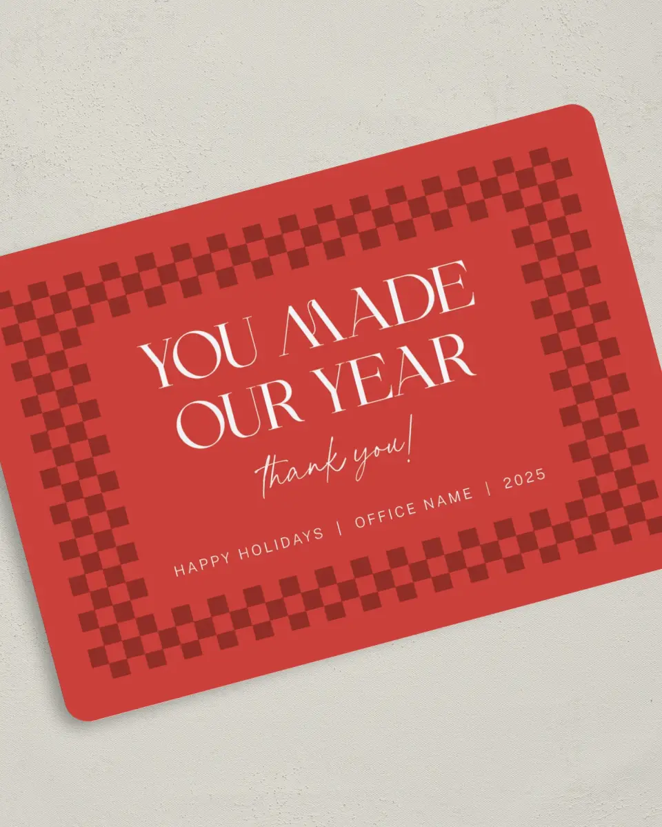 This is a 5" x 7" Christmas Card called Cheery Border printed in full color on Premium Smooth paper