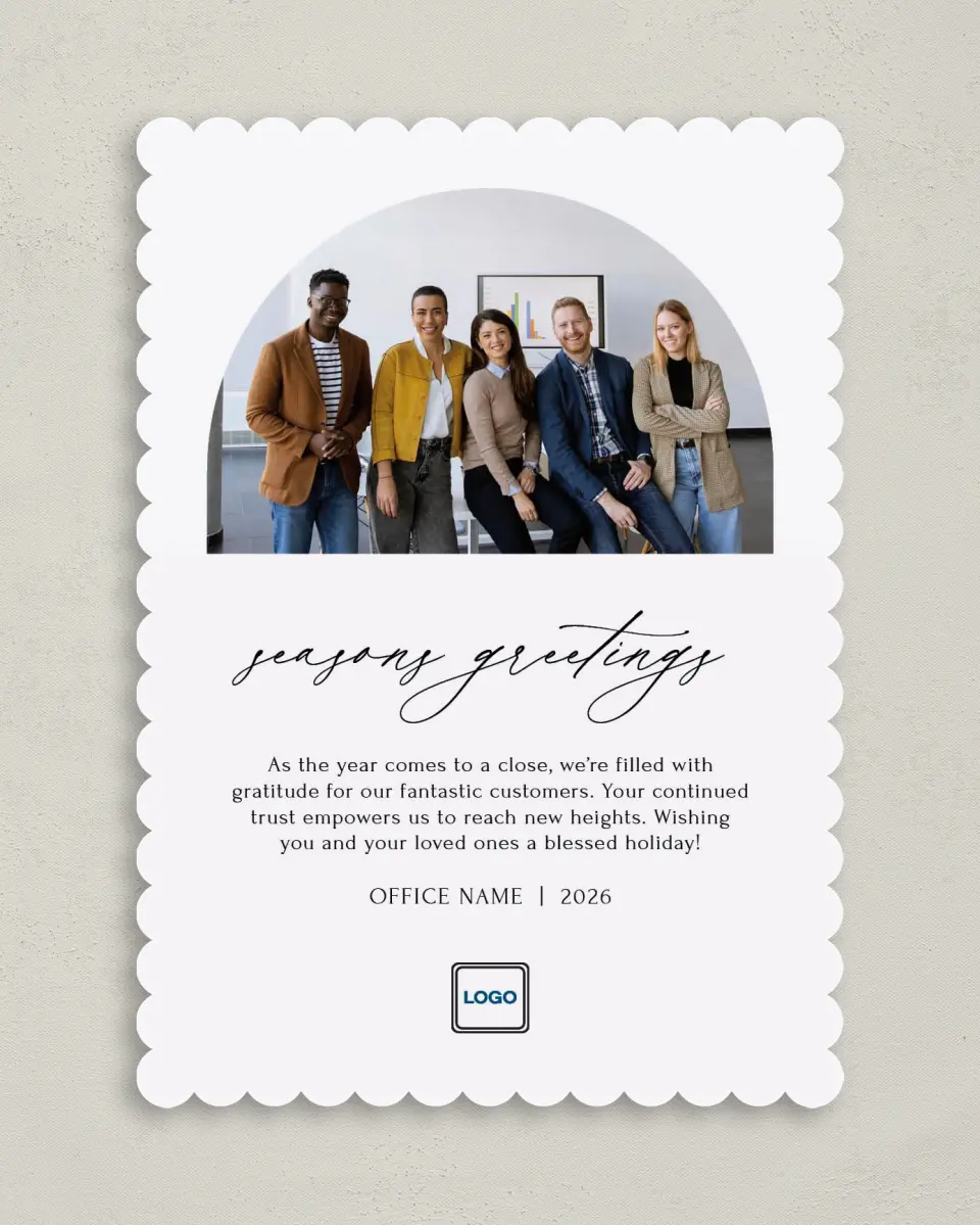 This is a 5" x 7" Christmas Card called Office Festivity printed in full color on Premium Smooth paper on Premium Smooth paper on Premium Smooth paper