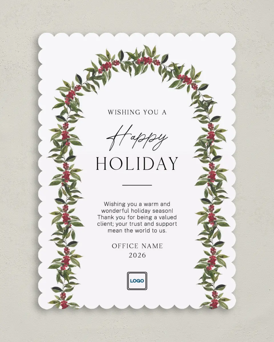 This is a 5" x 7" Christmas Card called Holly Harmony printed in full color on Premium Smooth paper on Premium Smooth paper on Premium Smooth paper