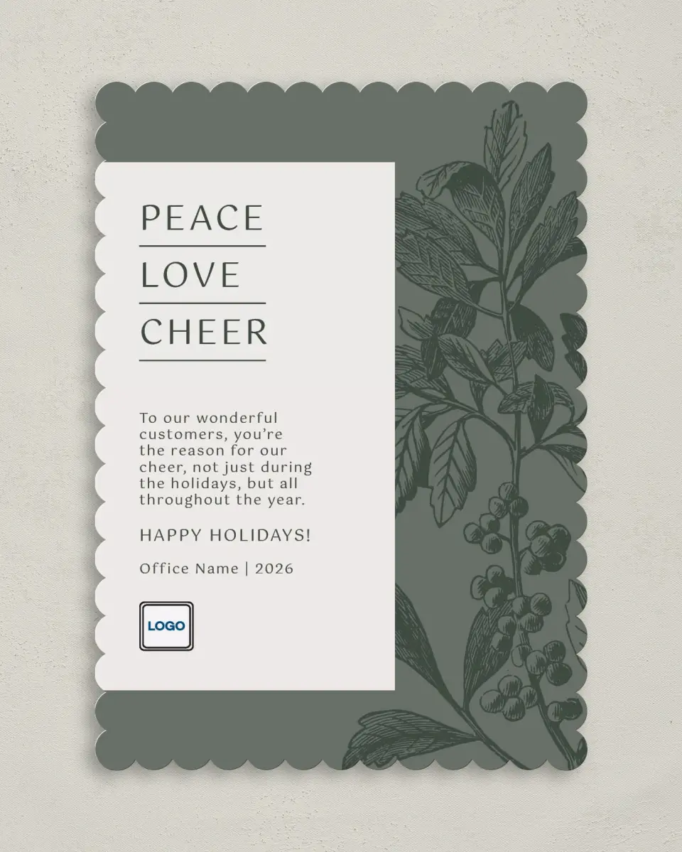 This is a 5" x 7" Christmas Card called Festive Tranquility printed in full color on Premium Smooth paper on Premium Smooth paper on Premium Smooth paper