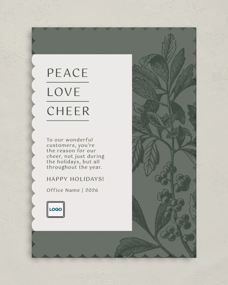 This is a 5" x 7" Christmas Card called Festive Tranquility printed in full color on Premium Smooth paper on Premium Smooth paper on Premium Smooth paper