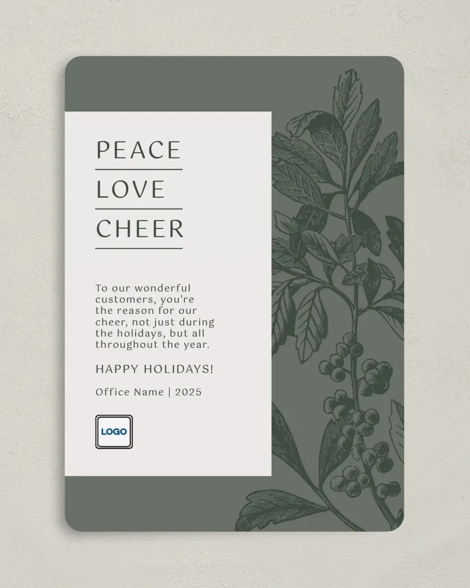 This is a 5" x 7" Christmas Card called Festive Tranquility printed in full color on Premium Smooth paper