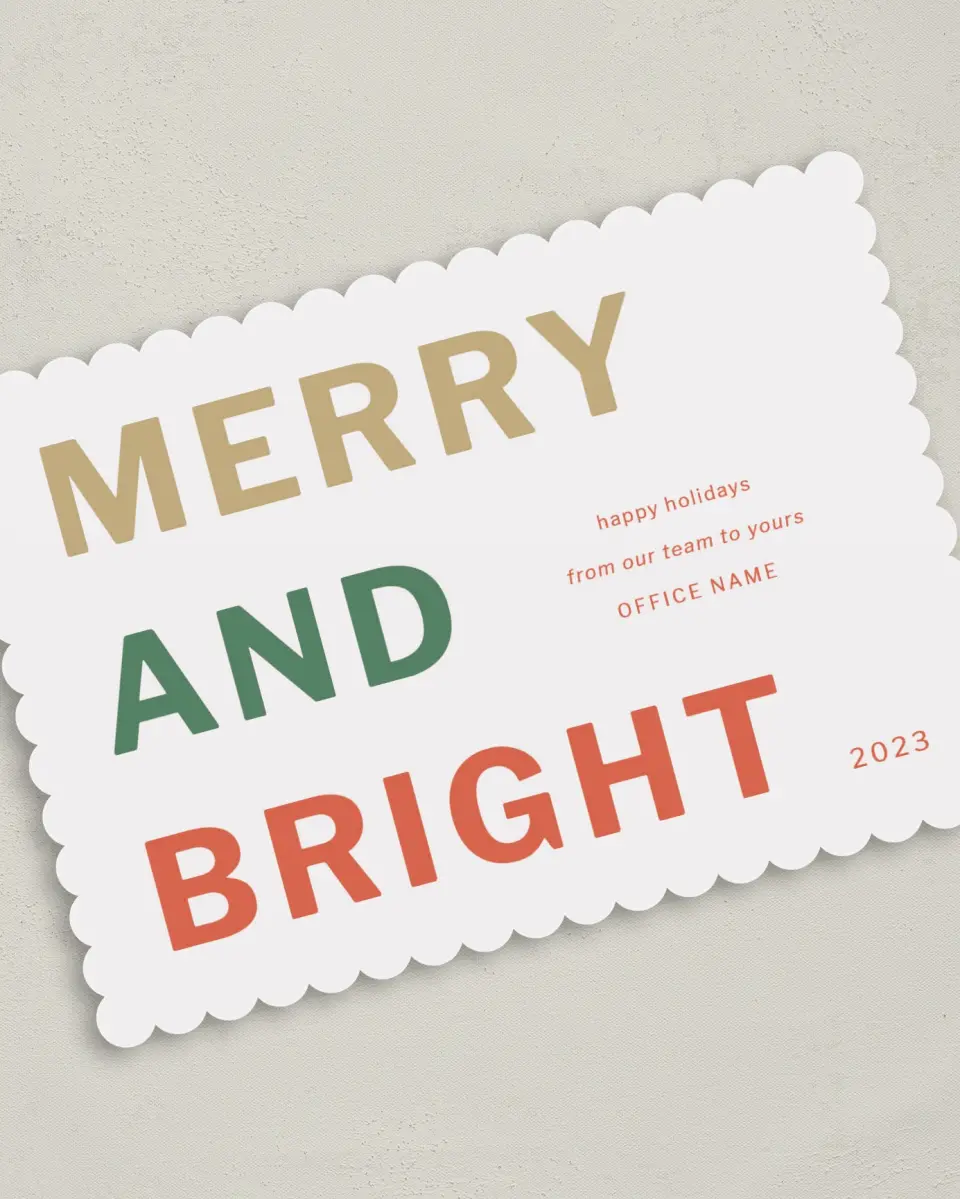 This is a 5" x 7" Christmas Card called Merry and Bright printed in full color on Premium Smooth paper on Premium Smooth paper on Premium Smooth paper