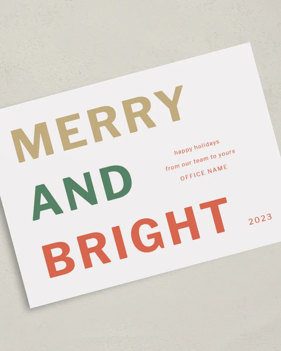 This is a 5" x 7" Christmas Card called Merry and Bright printed in full color on Premium Smooth paper