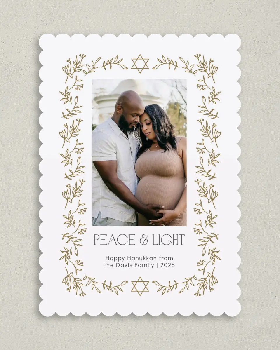 This is a 5" x 7" Hanukkah Card called Blooming Miracles printed in full color on Premium Smooth paper