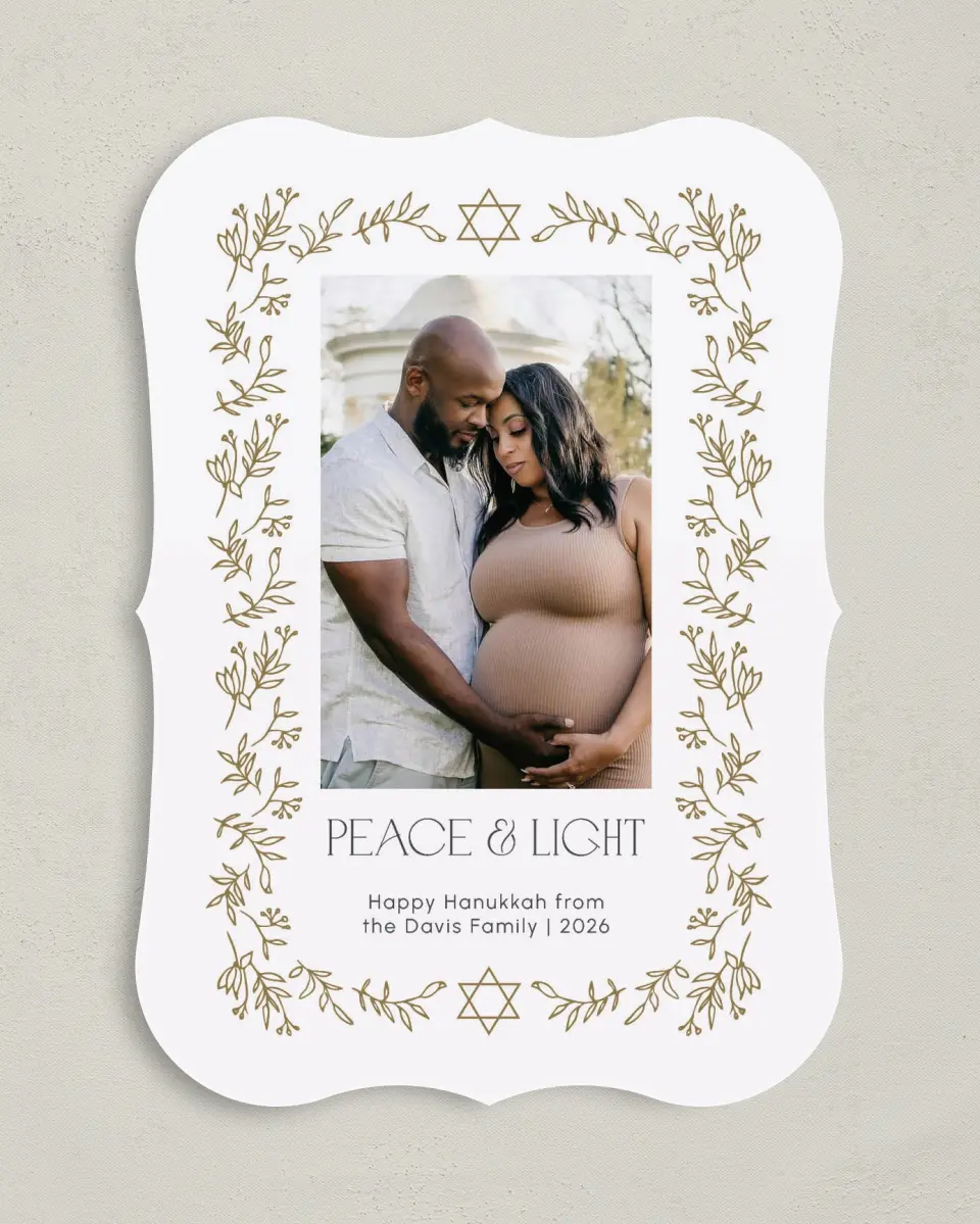 This is a 5" x 7" Hanukkah Card called Blooming Miracles printed in full color on Premium Smooth paper