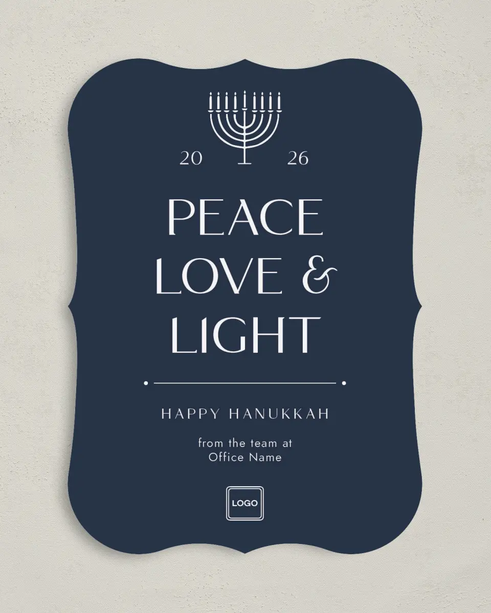 This is a 5" x 7" Christmas Card called Peace, Love & Light printed in full color on Premium Smooth paper