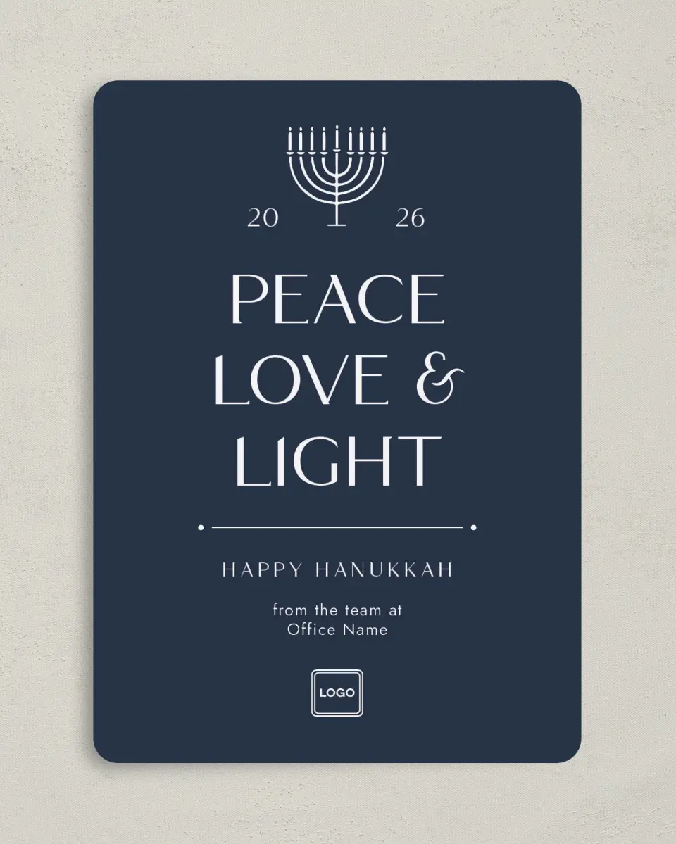 This is a 5" x 7" Christmas Card called Peace, Love & Light printed in full color on Premium Smooth paper