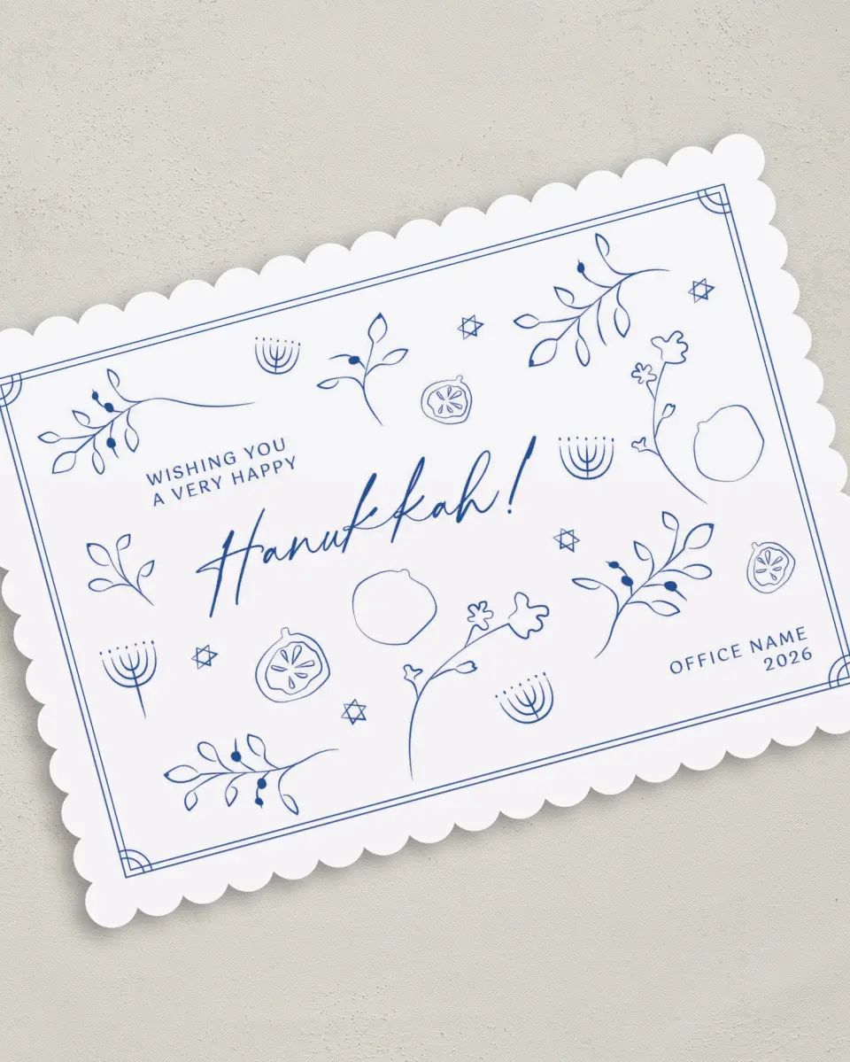 This is a 5" x 7" Christmas Card called Happy Hanukkah printed in full color on Premium Smooth paper