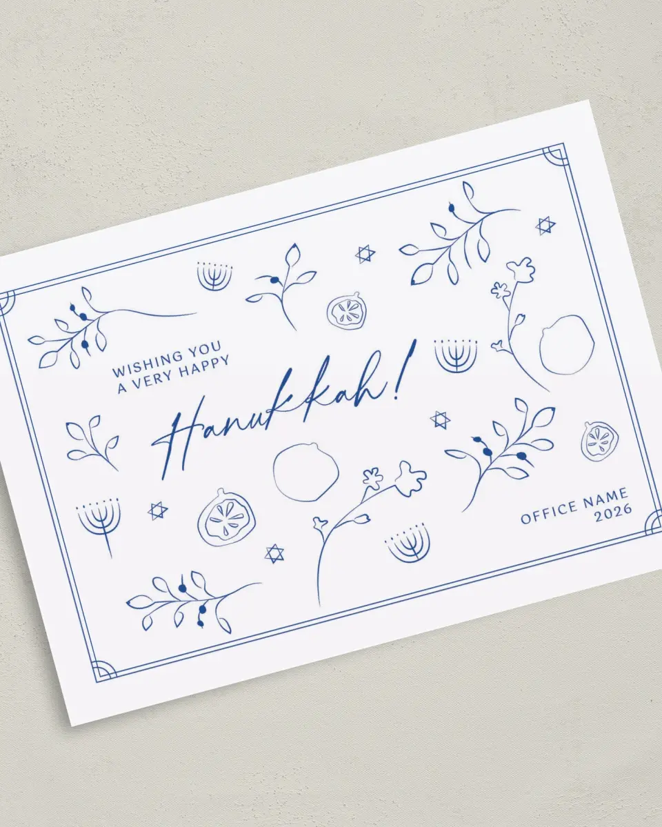 This is a 5" x 7" Christmas Card called Happy Hanukkah printed in full color on Premium Smooth paper