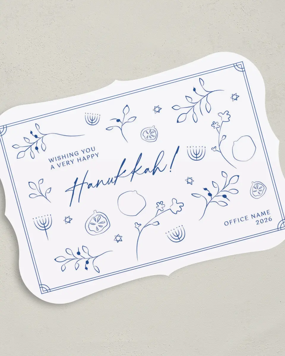 This is a 5" x 7" Hanukkah Card called Happy Hanukkah printed in full color on Premium Smooth paper