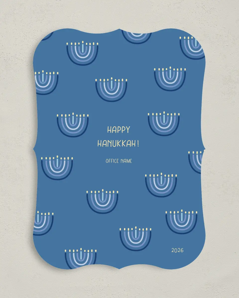 This is a 5" x 7" Christmas Card called Hanukkah Serenity printed in full color with Silver foil on Soft Suede (coated) paper