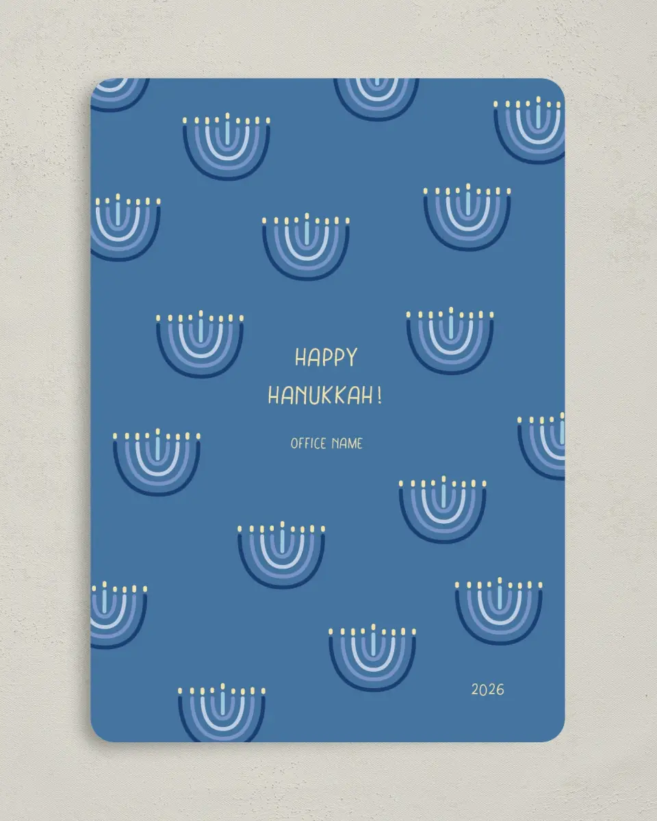 This is a 5" x 7" Christmas Card called Hanukkah Serenity printed in full color with Silver foil on Soft Suede (coated) paper