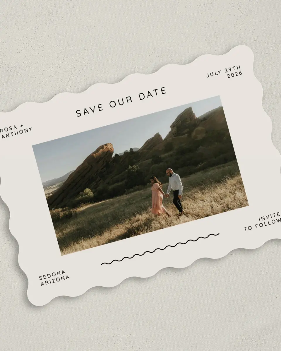 This is a 5" x 7" Save the Date Card called Desert Oasis printed in full color on Premium Smooth paper