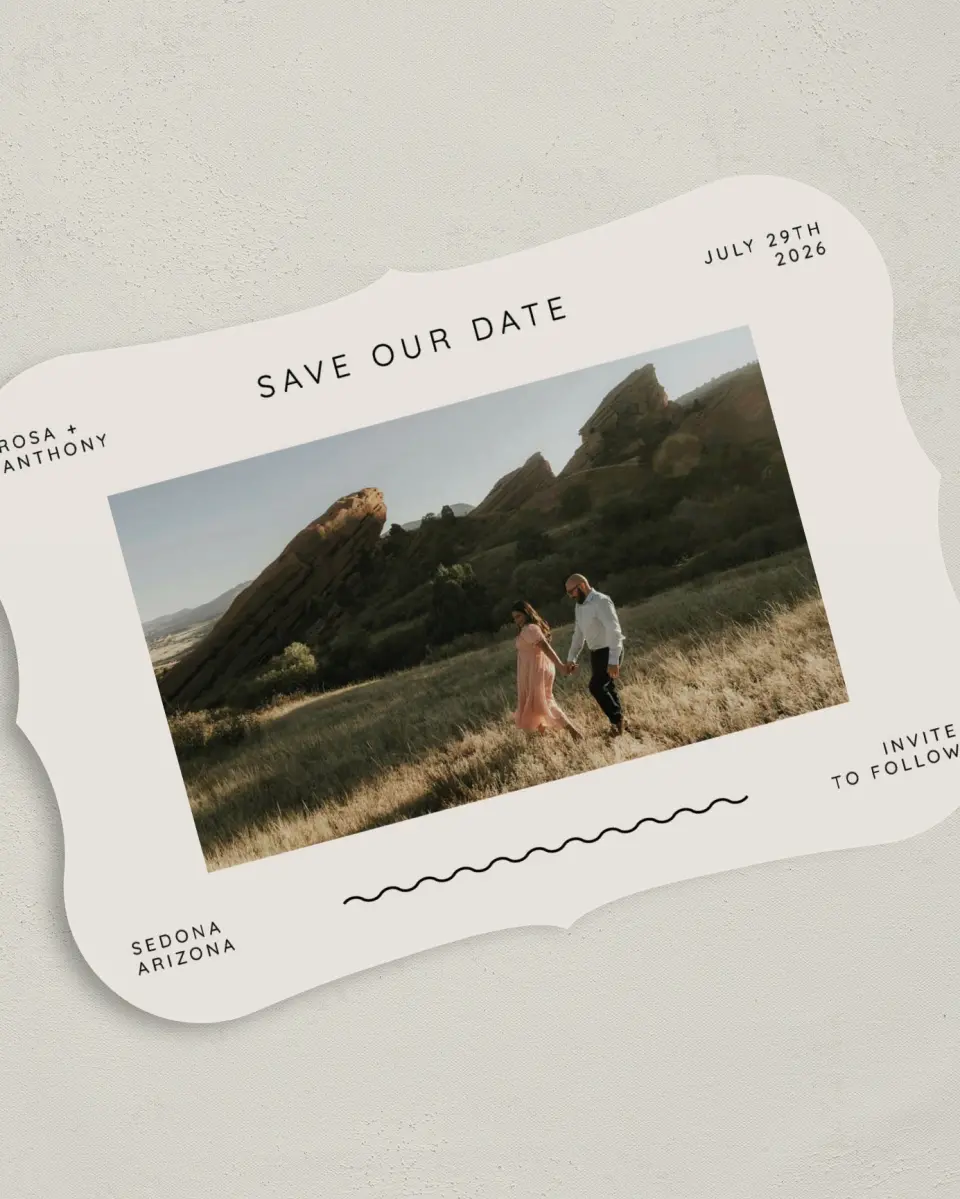 This is a 5" x 7" Save the Date Card called Desert Oasis printed in full color on Premium Smooth paper