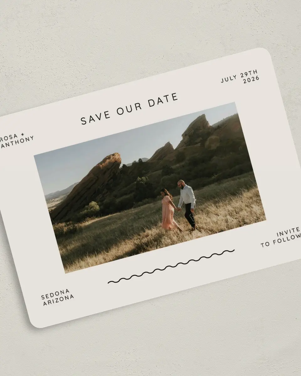 This is a 5" x 7" Save the Date Card called Desert Oasis printed in full color on Premium Smooth paper