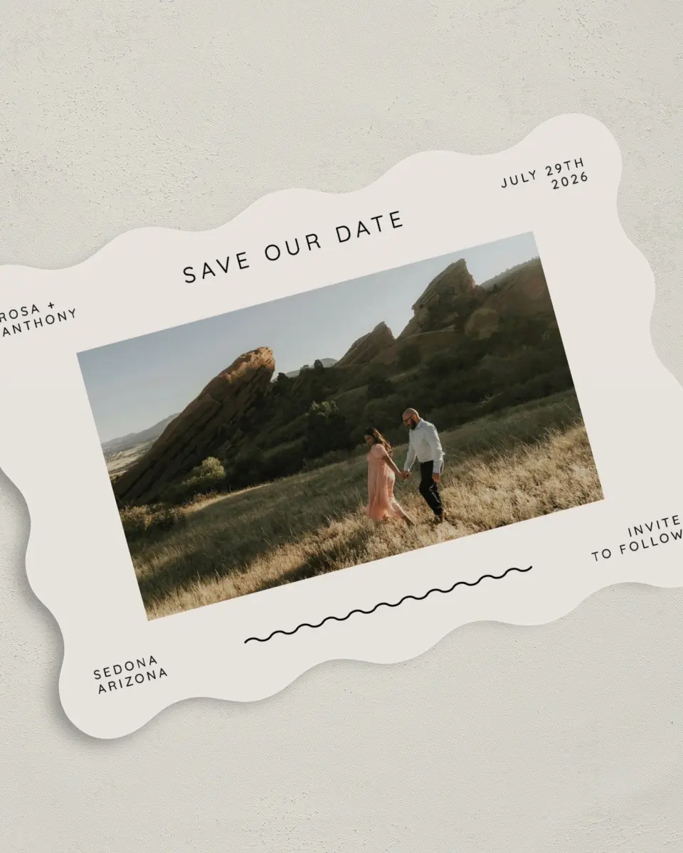 This is a 5" x 7" Save the Date Card called Desert Oasis printed in full color on Premium Smooth paper