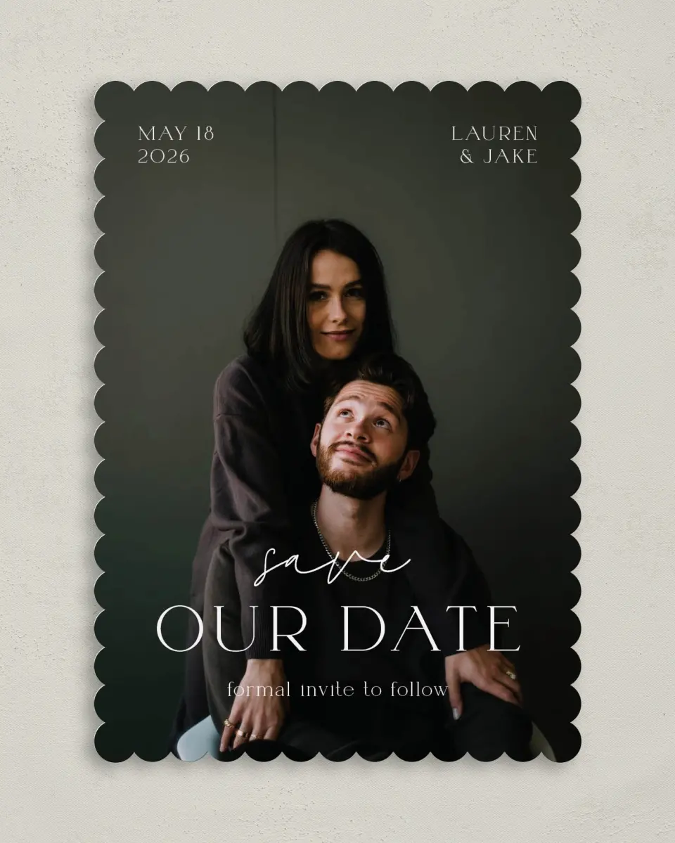 This is a 5" x 7" Save the Date Card called Sincere Sweetness printed in full color on Premium Smooth paper