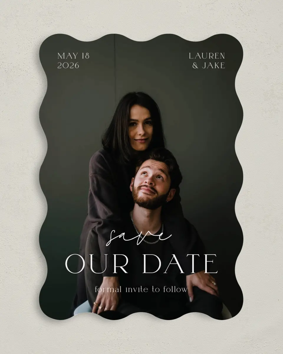 This is a 5" x 7" Save the Date Card called Sincere Sweetness printed in full color on Premium Smooth paper