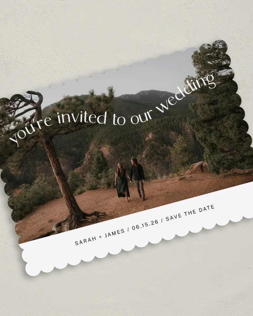This is a 5" x 7" Save the Date Card called Winding Wed printed in full color on Premium Smooth paper