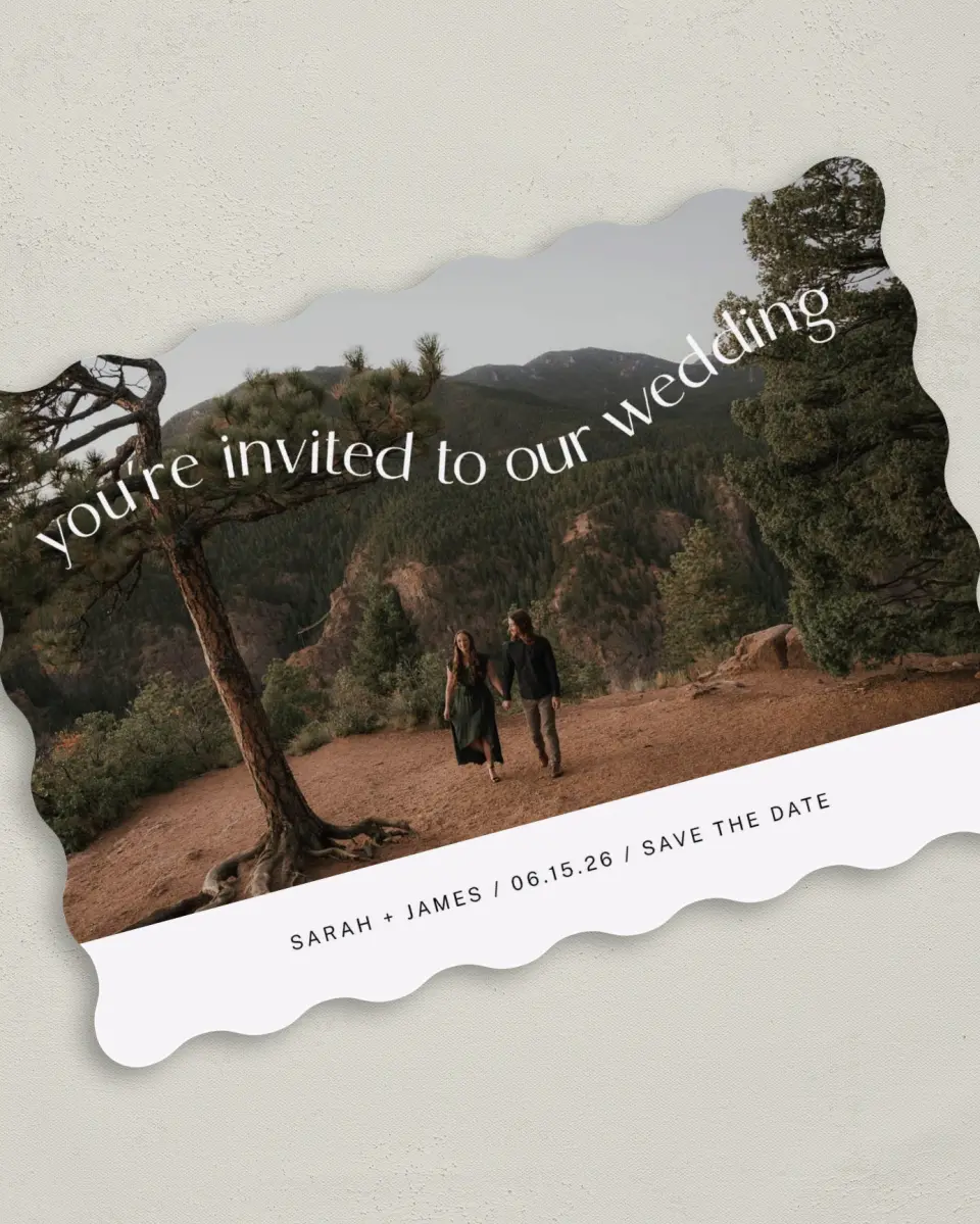This is a 5" x 7" Save the Date Card called Winding Wed printed in full color on Premium Smooth paper