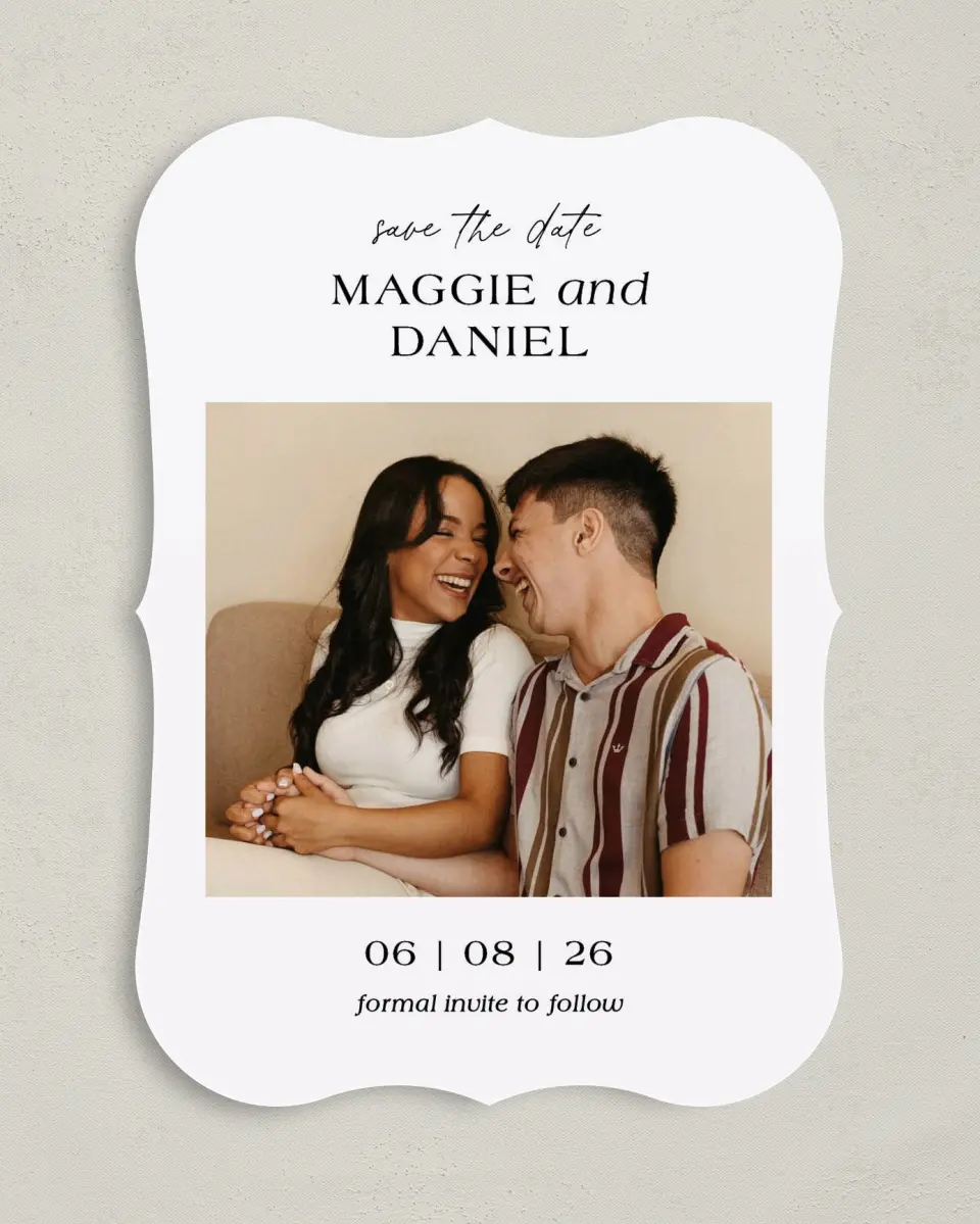 This is a 5" x 7" Save the Date Card called Silly Romance printed in full color on Premium Smooth paper
