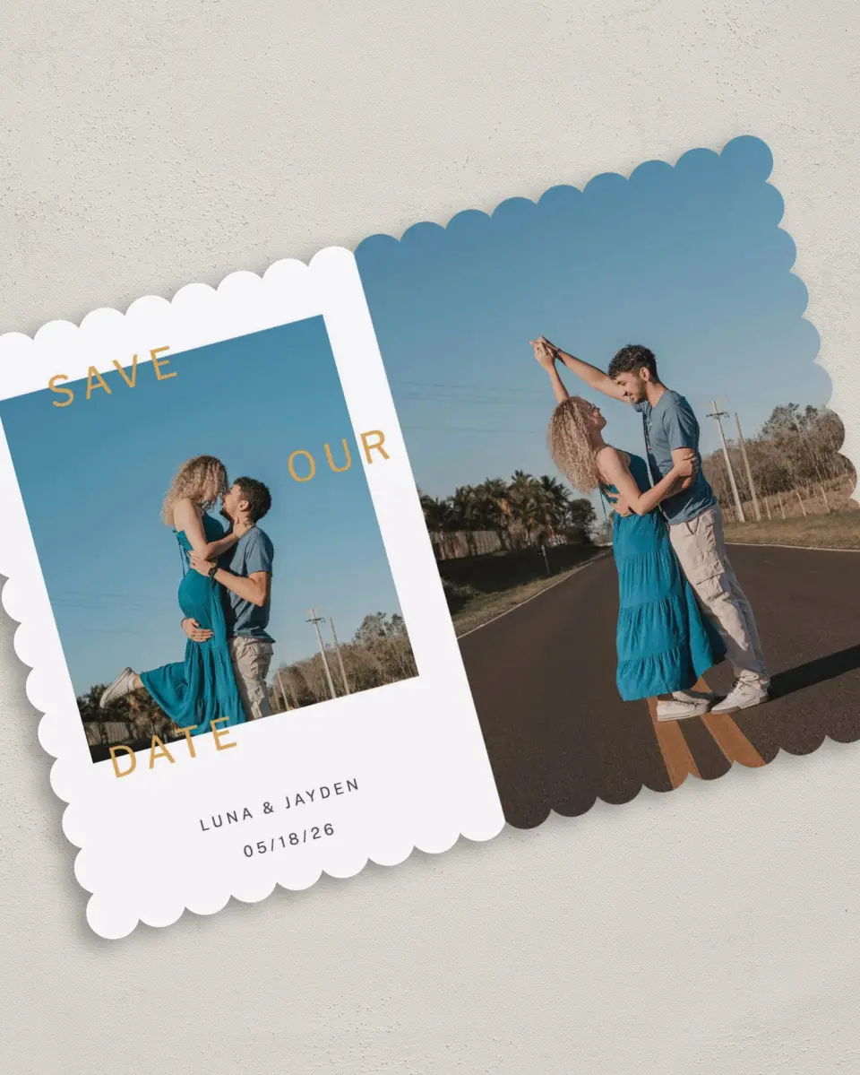 This is a 5" x 7" Save the Date Card called Dance Until Dawn printed in full color on Premium Smooth paper