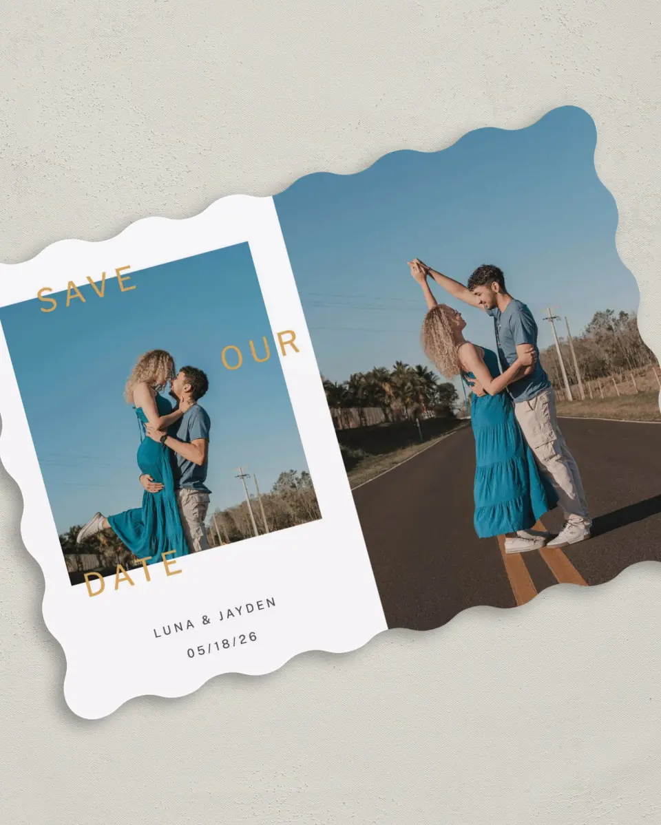 This is a 5" x 7" Save the Date Card called Dance Until Dawn printed in full color on Premium Smooth paper